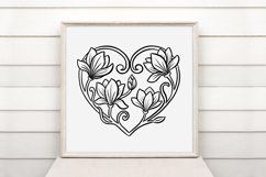 Blossom Heart Flower Graphic Outline Floral Wreath Clipart Product Image 3