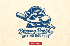 Blowing Bubbles Hitting Doubles SVG - Funny Baseball Raccoon Product Image 1