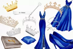 Blue Quinceanera Watercolor Clipart Png Product Image 3