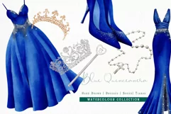 Blue Quinceanera Watercolor Clipart Png Product Image 1