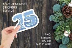 Blue Advent Calendar Sticker Numbers 1 to 25 PNG files