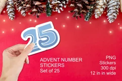 Blue Advent Calendar Sticker Numbers 1 to 25 PNG files