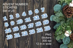Blue Advent Calendar Sticker Numbers 1 to 25 PNG files