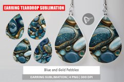 Earring Teardrop Blue and Gold Pebbles Product Image 1