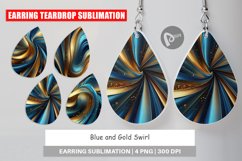 Earring Teardrop Blue and Gold Swirl Product Image 1
