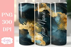 Blue and gold tumbler wrap sublimation PNG, Alcohol ink PNG Product Image 1