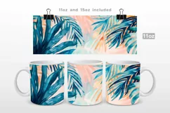 Blue and Peach of Palm Mug Wrap PNG