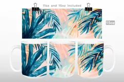 Blue and Peach of Palm Mug Wrap PNG