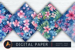 Blue and Pink Tropical Watercolor Floral Pattern Product Image 1