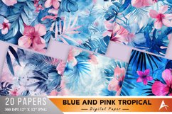 Blue and Pink Tropical Watercolor Floral Pattern Bundle Product Image 1