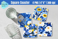 Blue flowers Square Coaster Sublimation Product Image 1