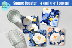 Blue flowers Square Coaster Sublimation Product Image 1