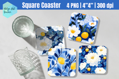 Blue flowers Square Coaster Sublimation Product Image 1