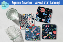 Blue flowers Square Coaster Sublimation Product Image 1
