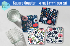 Blue flowers Square Coaster Sublimation Product Image 1