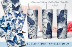 Blue and White Butterflies Tumbler | Sublimation 20 oz Product Image 1