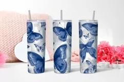 Blue and White Butterflies Tumbler | Sublimation 20 oz Product Image 2