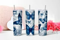 Blue and White Butterflies Tumbler | Sublimation 20 oz Product Image 3