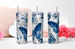 Blue and White Butterflies Tumbler | Sublimation 20 oz Product Image 4