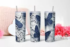 Blue and White Butterflies Tumbler | Sublimation 20 oz Product Image 5