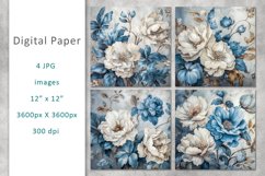 Blue and White Flowers Digital Paper/Background Product Image 1