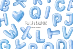 Watercolor blue balloon letters clipart Blue ABC balloons Product Image 1