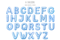 Watercolor blue balloon letters clipart Blue ABC balloons Product Image 2