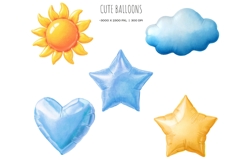 Watercolor blue balloon letters clipart Blue ABC balloons Product Image 3