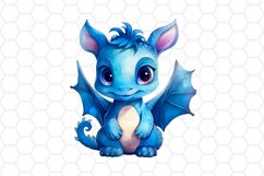 Blue Baby Dragon Watercolor Clipart
