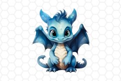 Blue Baby Dragon Watercolor Clipart