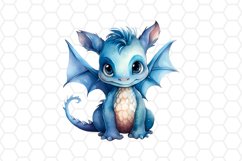 Blue Baby Dragon Watercolor Clipart