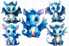 Blue Baby Dragon Watercolor Clipart