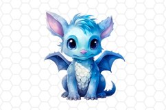 Blue Baby Dragon Watercolor Clipart
