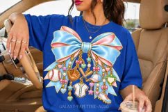 Blue Baseball Bow PNG with Sports Charms Product Image 3