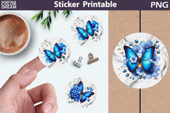 Butterfly Sticker Printable | Blue Butterfly Round Sticker Product Image 1