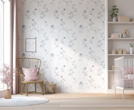 Blue Bird Garden floral blue toile seamless patterns with delicate birds, vintage cages, and subtle florals in elegant blue tones for fabric, textile, and surface design 