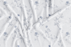 Blue Bird Garden floral blue toile seamless patterns with delicate birds, vintage cages, and subtle florals in elegant blue tones for fabric, textile, and surface design 