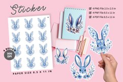 Easter Bunny Sticker Printable Rabbit Chinoiserie Flower PNG Product Image 1