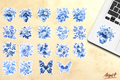 Chinoiserie floral butterfly stickers bundle, flower bouquet Product Image 5