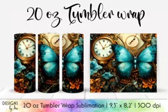 Steampunk Butterfly Tumbler Wrap | 20 oz Vintage Tumbler Product Image 1
