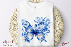 Floral blue butterfly clipart, blue and white, Chinoiserie Product Image 1