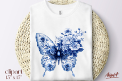 Floral blue butterfly clipart, Chinoiserie, T-shirt design Product Image 1