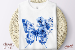 Floral blue butterfly clipart, Chinoiserie, T-shirt design Product Image 1