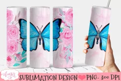 Blue butterfly Tumbler wrap PNG for Sublimation Product Image 1