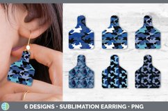 Bundle of six Blue Camo cattle ear cow tag earrings sublimation designs.
