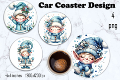 Blue Christmas Gnome, elf, angel Sublimation Coaster Design Product Image 1