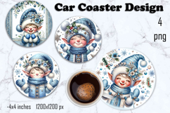 Blue Christmas Gnome, elf, angel Sublimation car Coaster Product Image 1