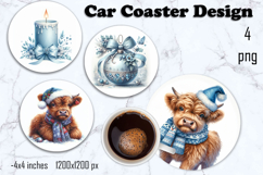 Blue Christmas decor Sublimation car Coaster Product Image 1