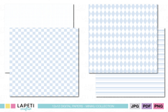 Light blue digital papers with checkerboard and diamond designs, coordinated for scrapbooking and stationery projects.