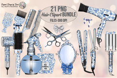 Blue Floral Hair Clipart Bundle PNG Beauty Tools Set Clipart Product Image 1